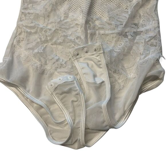 Mesh & Lace Teddy Bodysuit White Bachelorette Party Going Out Outfit Size S New - Picture 5 of 8